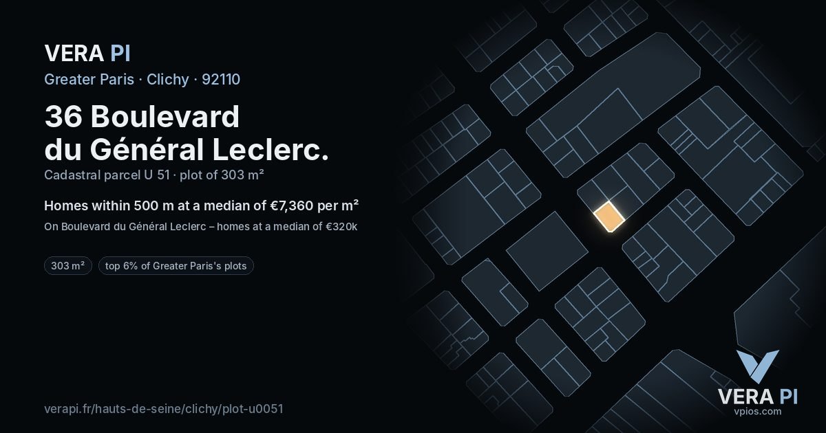 36 Boulevard du Général Leclerc, Clichy at night – the plot lit, the parcels around coloured by the prices near them
