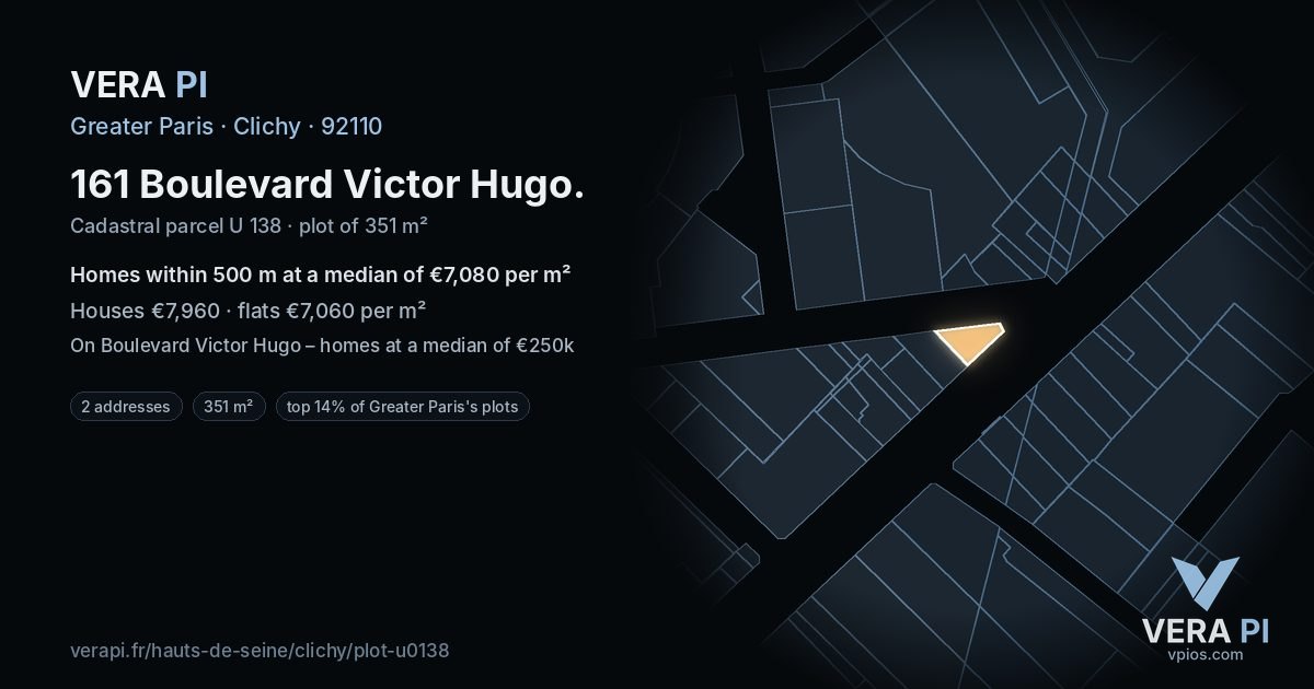 161 Boulevard Victor Hugo, Clichy at night – the plot lit, the parcels around coloured by the prices near them