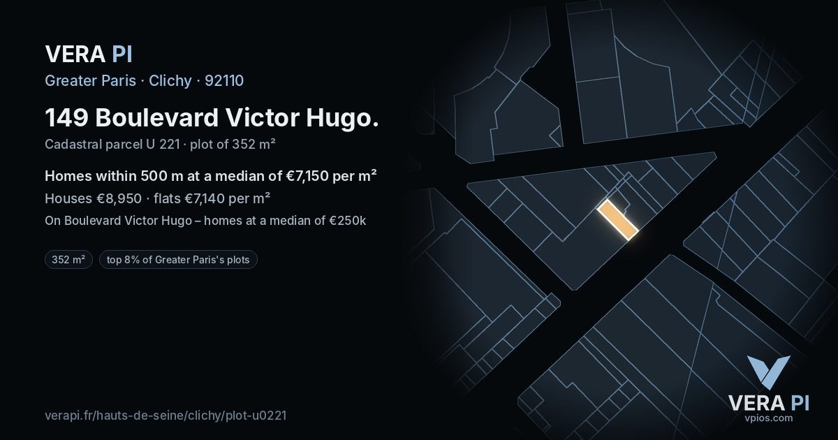 149 Boulevard Victor Hugo, Clichy at night – the plot lit, the parcels around coloured by the prices near them