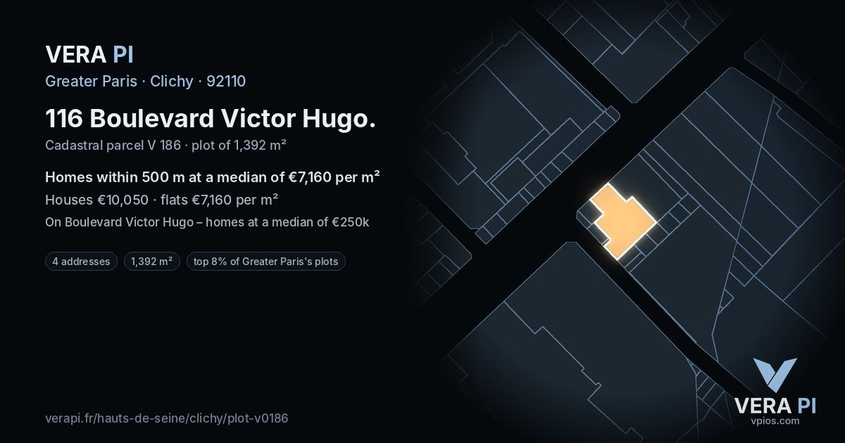 116 Boulevard Victor Hugo, Clichy at night – the plot lit, the parcels around coloured by the prices near them