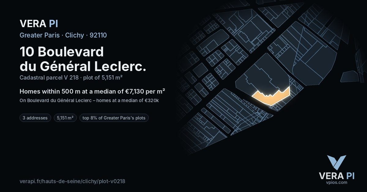 10 Boulevard du Général Leclerc, Clichy at night – the plot lit, the parcels around coloured by the prices near them