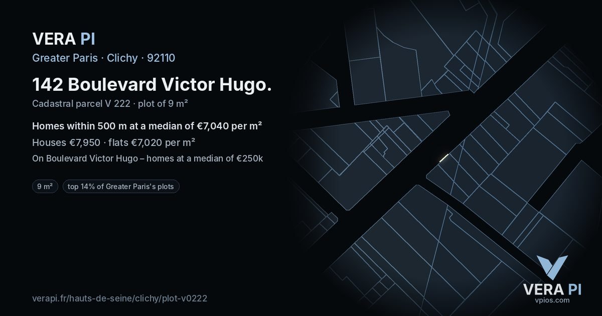 142 Boulevard Victor Hugo, Clichy at night – the plot lit, the parcels around coloured by the prices near them