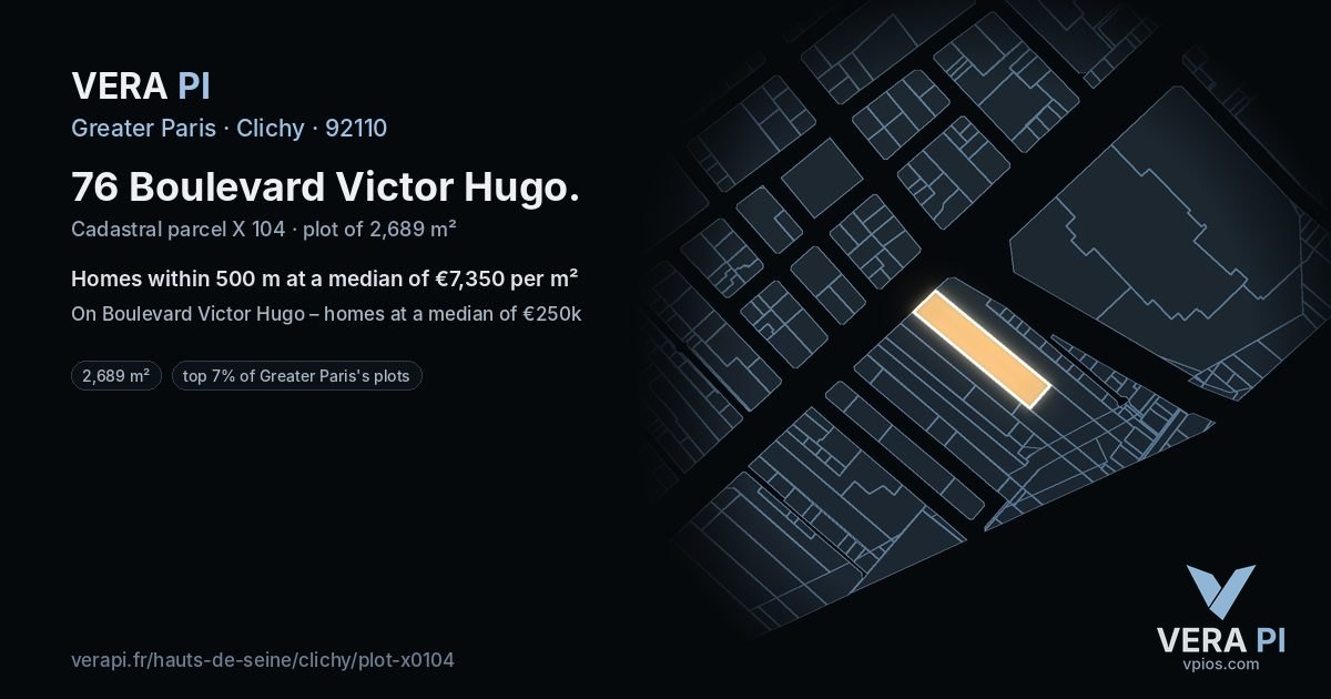 76 Boulevard Victor Hugo, Clichy at night – the plot lit, the parcels around coloured by the prices near them