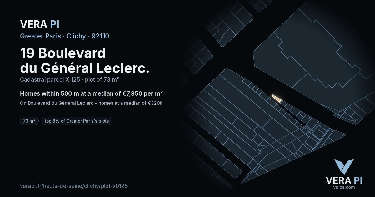 19 Boulevard du Général Leclerc, Clichy at night – the plot lit, the parcels around coloured by the prices near them