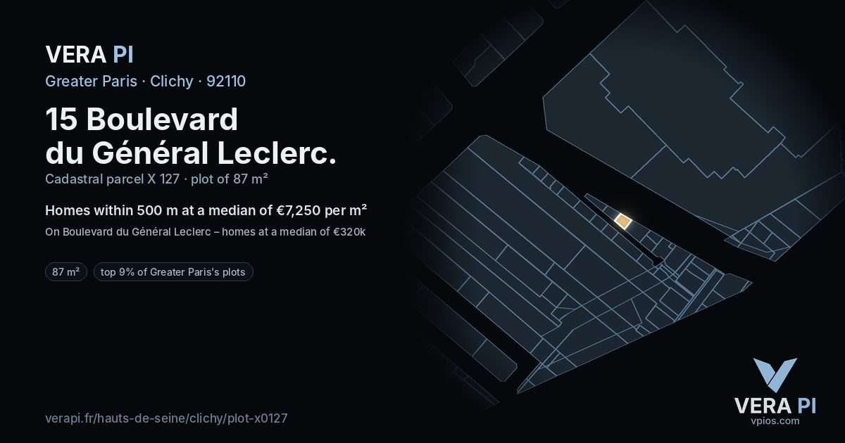 15 Boulevard du Général Leclerc, Clichy at night – the plot lit, the parcels around coloured by the prices near them