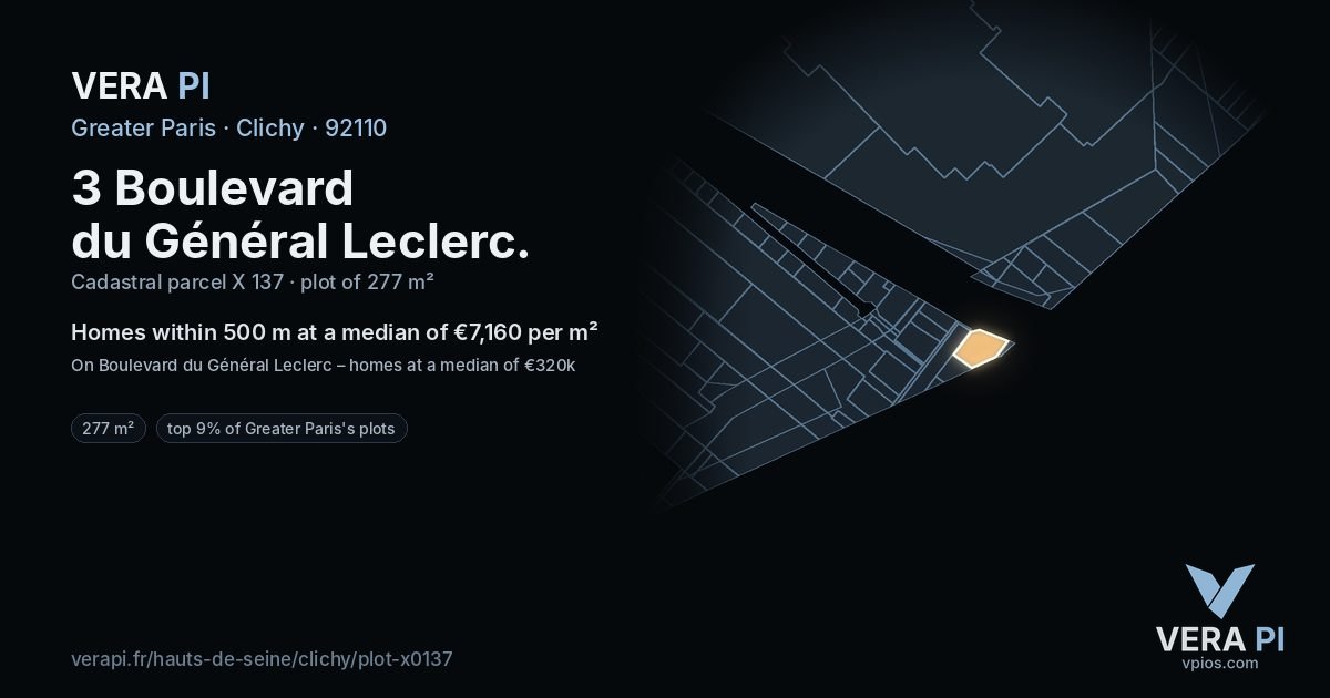 3 Boulevard du Général Leclerc, Clichy at night – the plot lit, the parcels around coloured by the prices near them