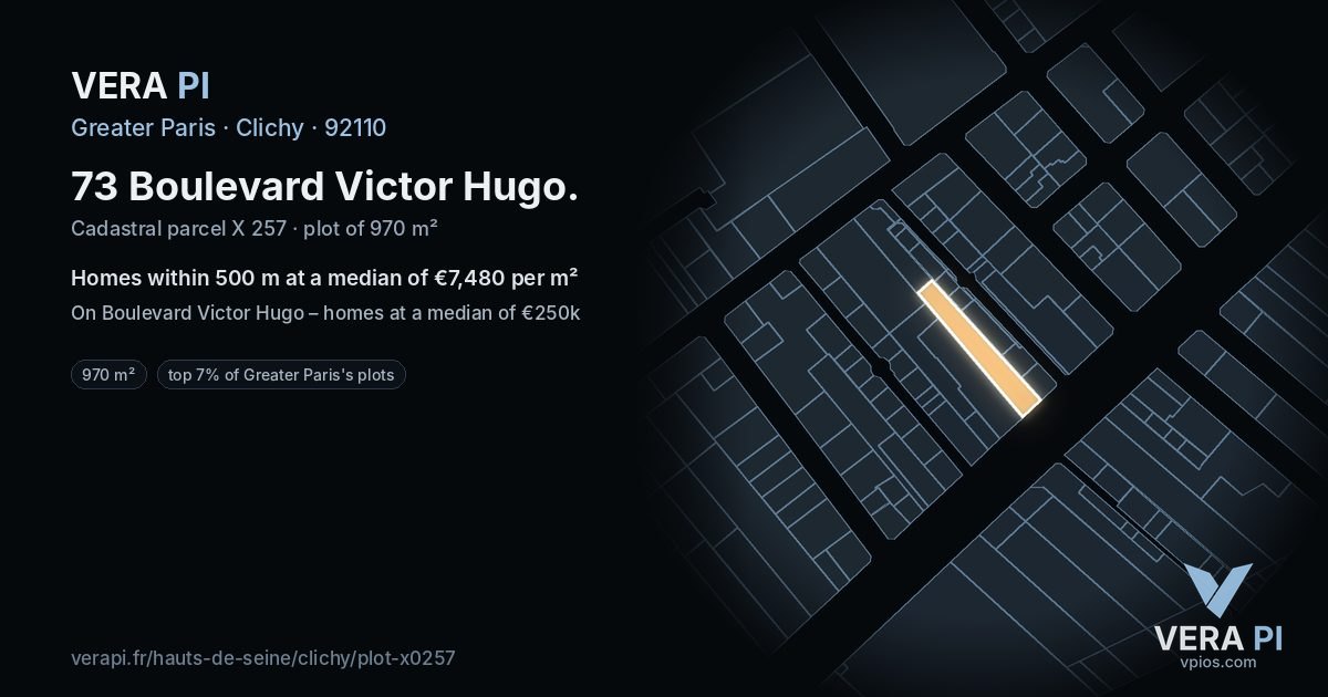 73 Boulevard Victor Hugo, Clichy at night – the plot lit, the parcels around coloured by the prices near them