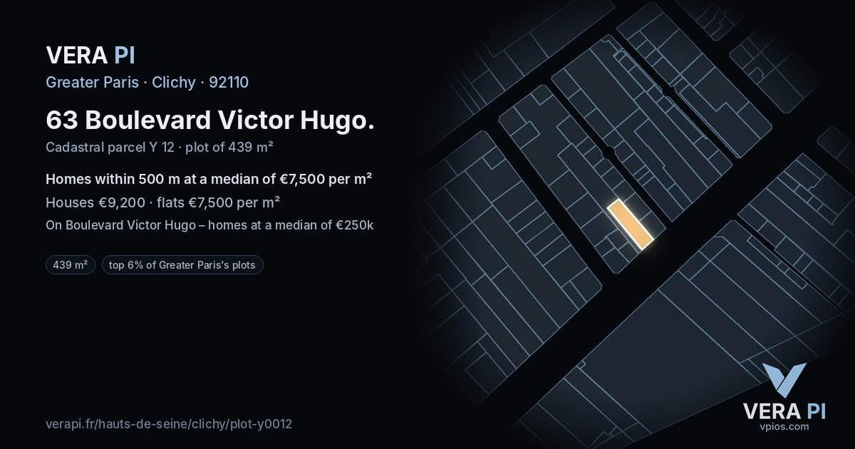 63 Boulevard Victor Hugo, Clichy at night – the plot lit, the parcels around coloured by the prices near them