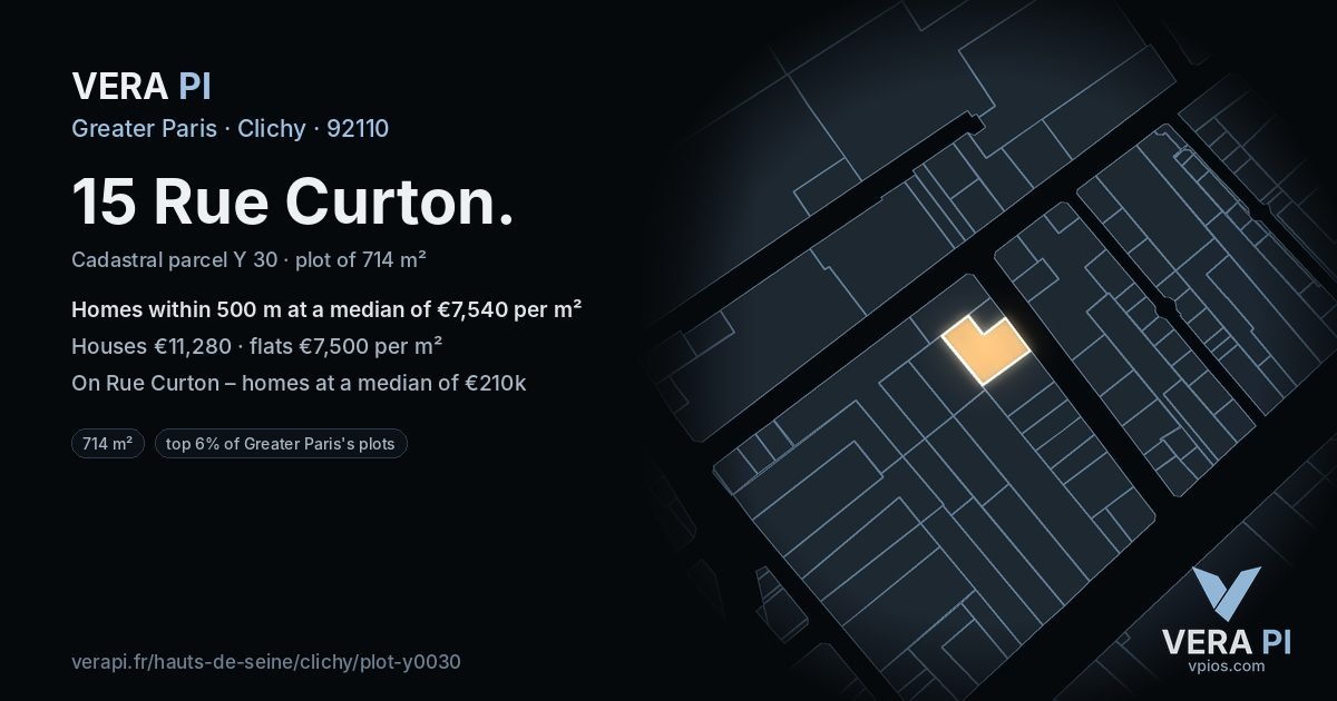 15 Rue Curton, Clichy at night – the plot lit, the parcels around coloured by the prices near them