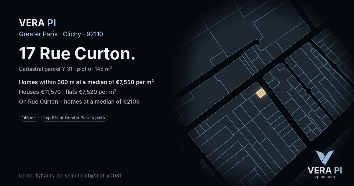 17 Rue Curton, Clichy at night – the plot lit, the parcels around coloured by the prices near them