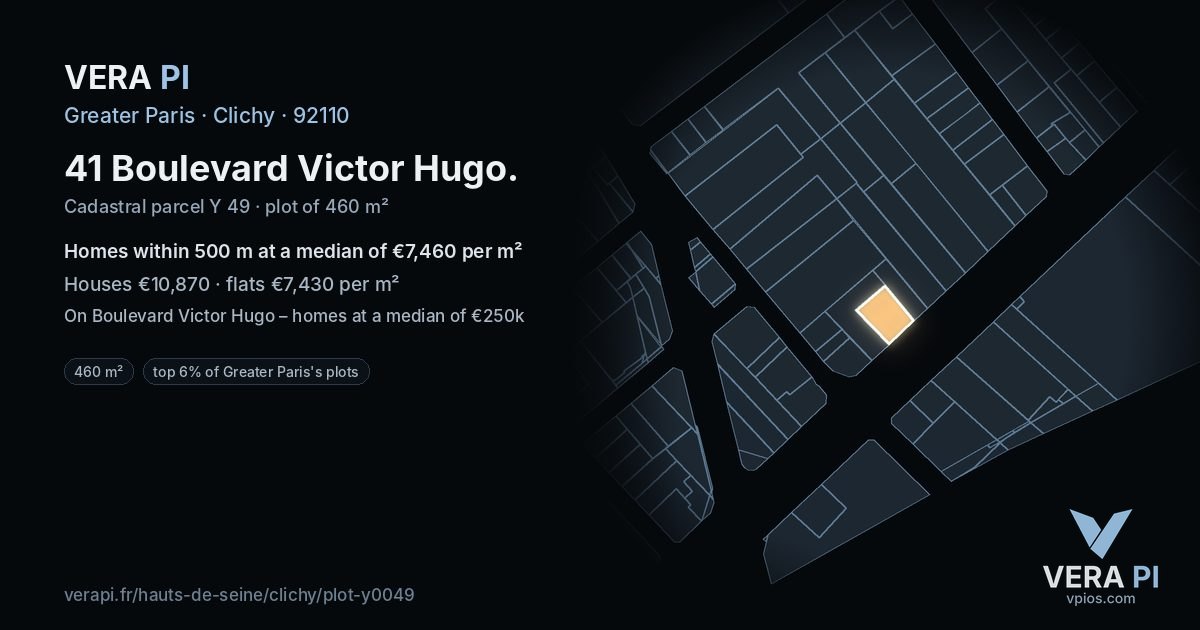 41 Boulevard Victor Hugo, Clichy at night – the plot lit, the parcels around coloured by the prices near them