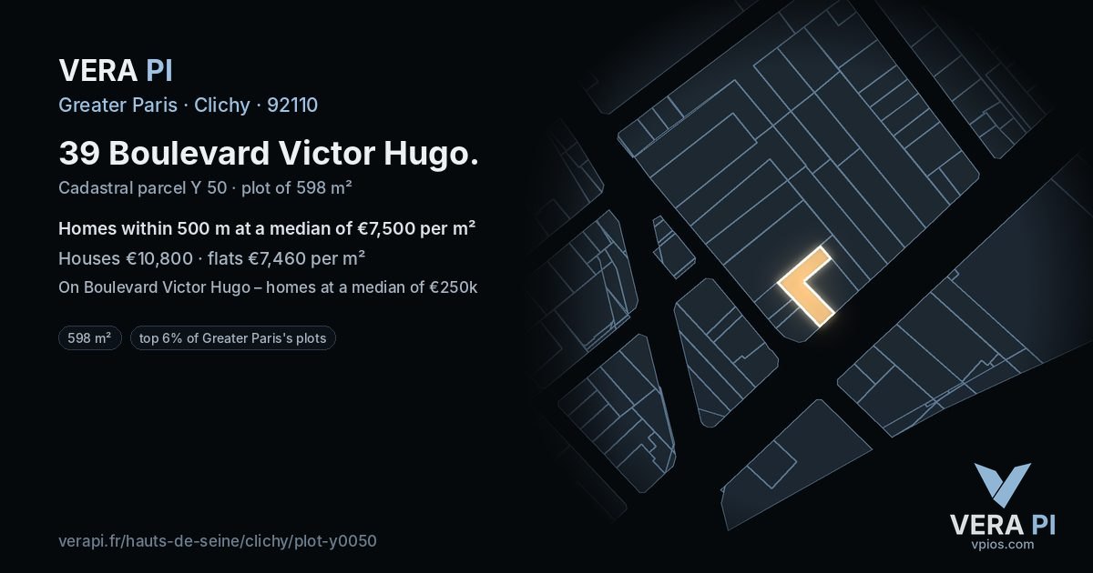 39 Boulevard Victor Hugo, Clichy at night – the plot lit, the parcels around coloured by the prices near them