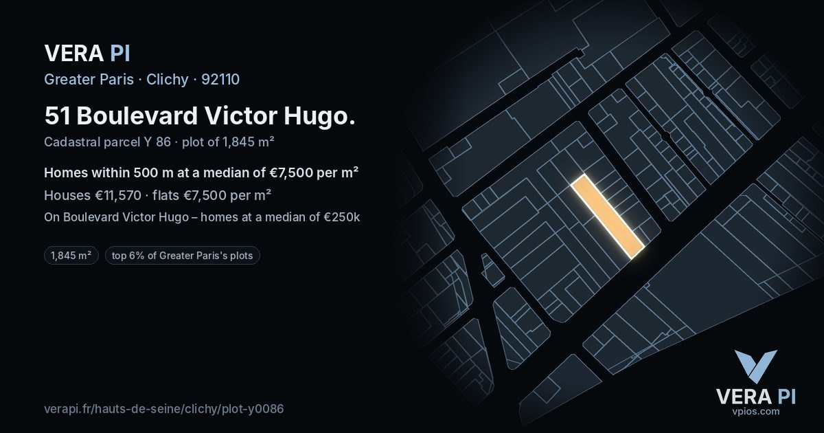 51 Boulevard Victor Hugo, Clichy at night – the plot lit, the parcels around coloured by the prices near them