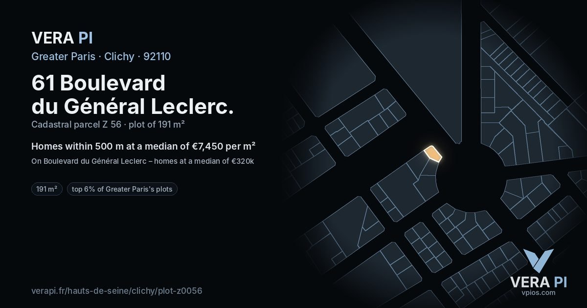 61 Boulevard du Général Leclerc, Clichy at night – the plot lit, the parcels around coloured by the prices near them