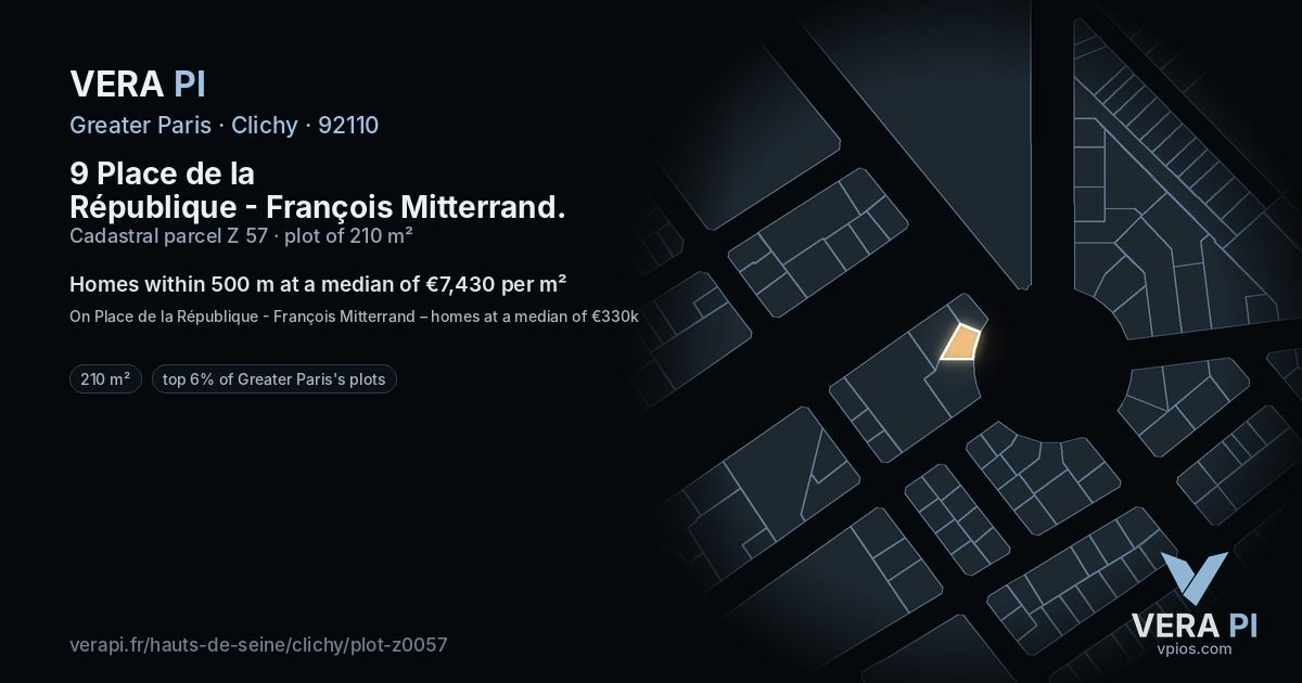 9 Place de la République - François Mitterrand, Clichy at night – the plot lit, the parcels around coloured by the prices near them