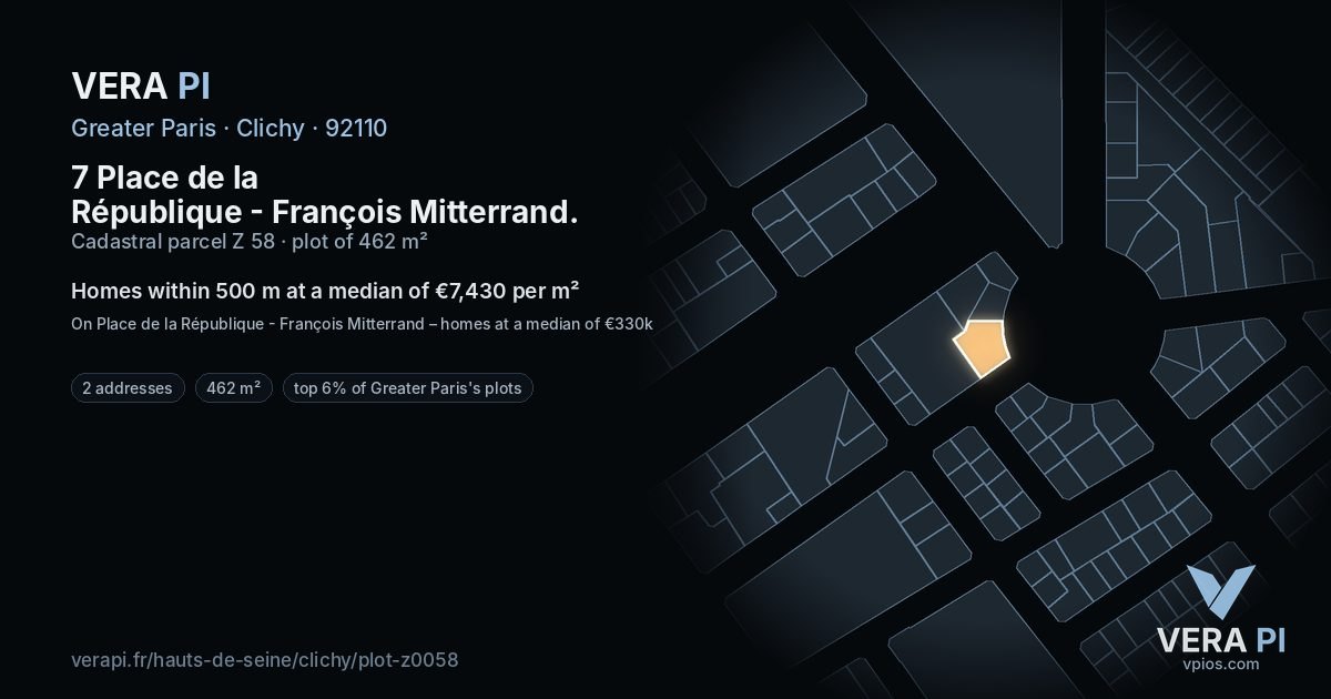 7 Place de la République - François Mitterrand, Clichy at night – the plot lit, the parcels around coloured by the prices near them
