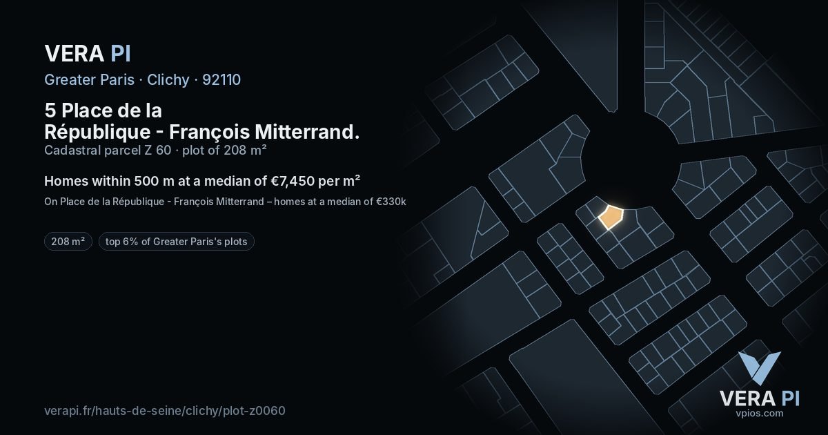 5 Place de la République - François Mitterrand, Clichy at night – the plot lit, the parcels around coloured by the prices near them