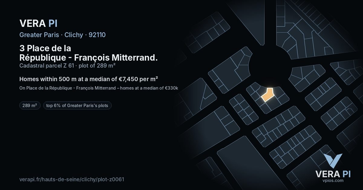 3 Place de la République - François Mitterrand, Clichy at night – the plot lit, the parcels around coloured by the prices near them