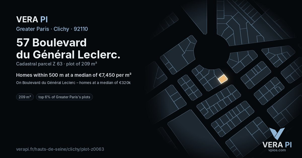 57 Boulevard du Général Leclerc, Clichy at night – the plot lit, the parcels around coloured by the prices near them