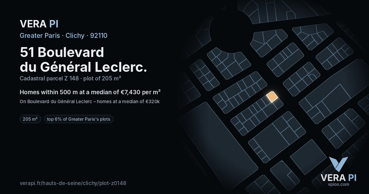 51 Boulevard du Général Leclerc, Clichy at night – the plot lit, the parcels around coloured by the prices near them