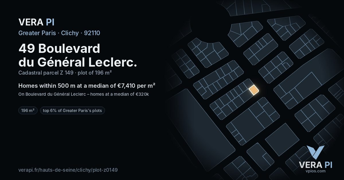 49 Boulevard du Général Leclerc, Clichy at night – the plot lit, the parcels around coloured by the prices near them