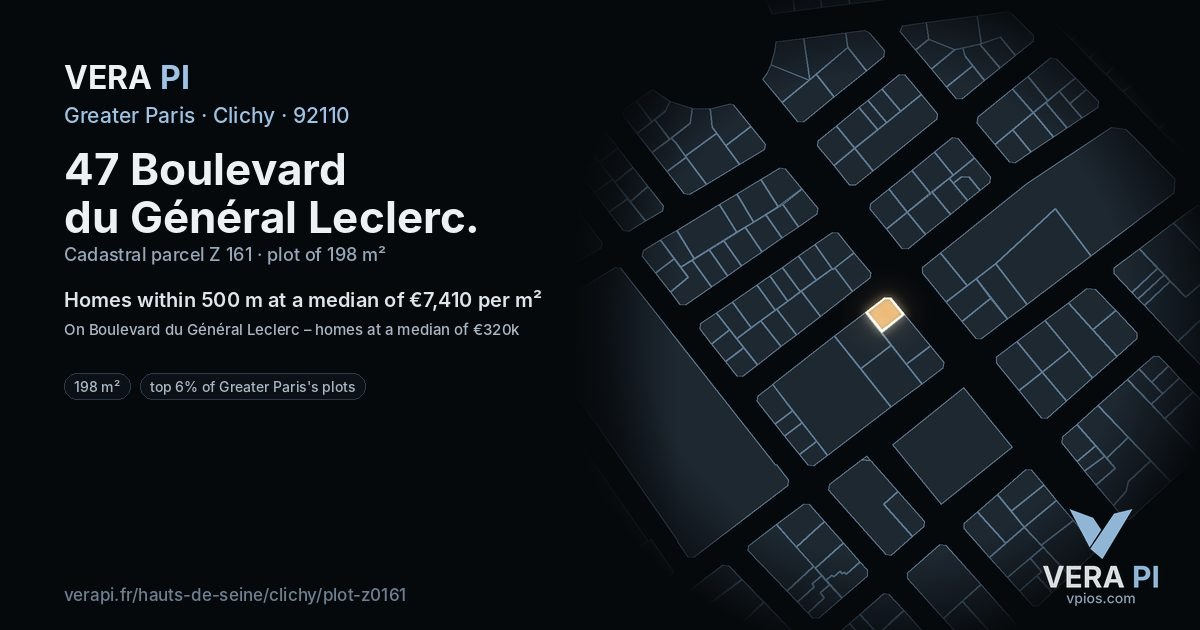 47 Boulevard du Général Leclerc, Clichy at night – the plot lit, the parcels around coloured by the prices near them