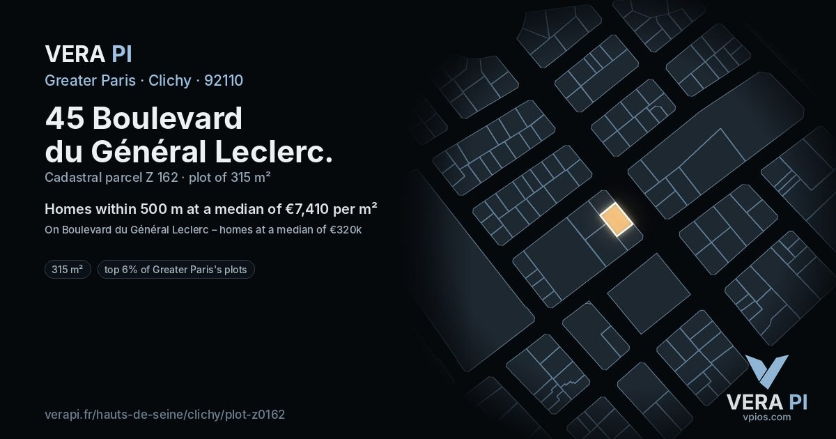 45 Boulevard du Général Leclerc, Clichy at night – the plot lit, the parcels around coloured by the prices near them