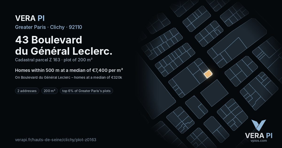43 Boulevard du Général Leclerc, Clichy at night – the plot lit, the parcels around coloured by the prices near them