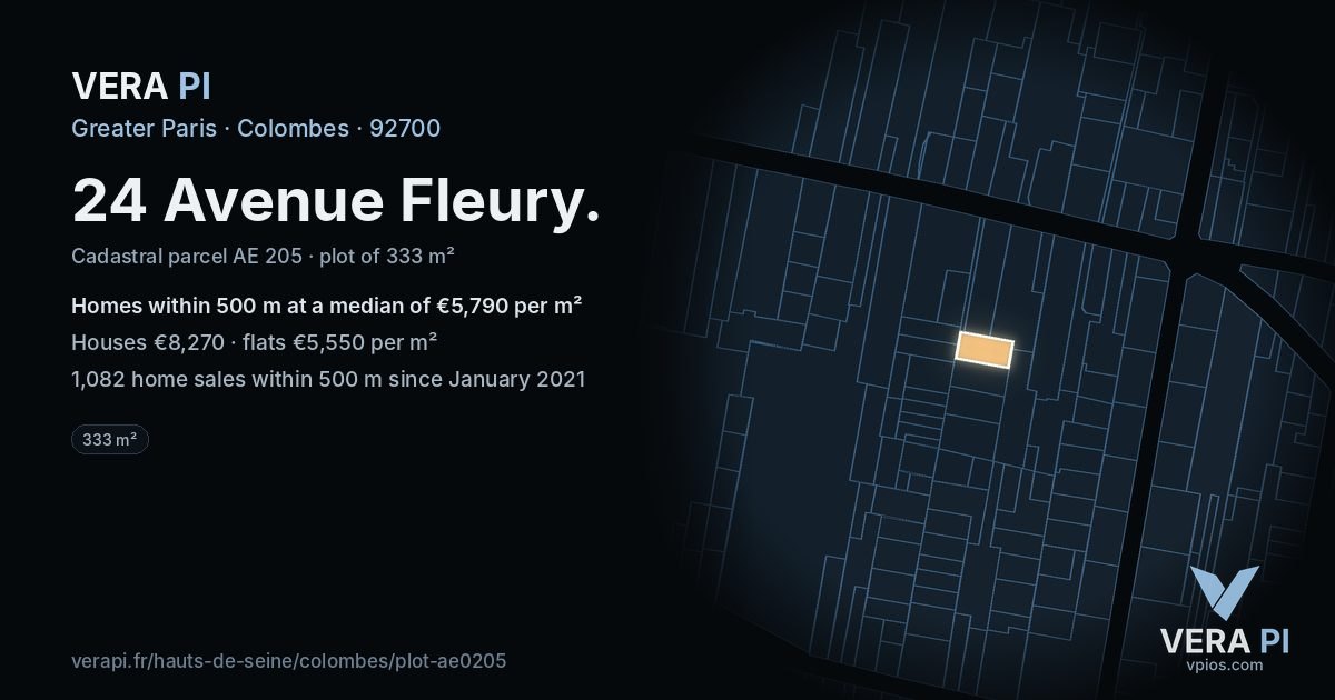 24 Avenue Fleury, Colombes at night – the plot lit, the parcels around coloured by the prices near them
