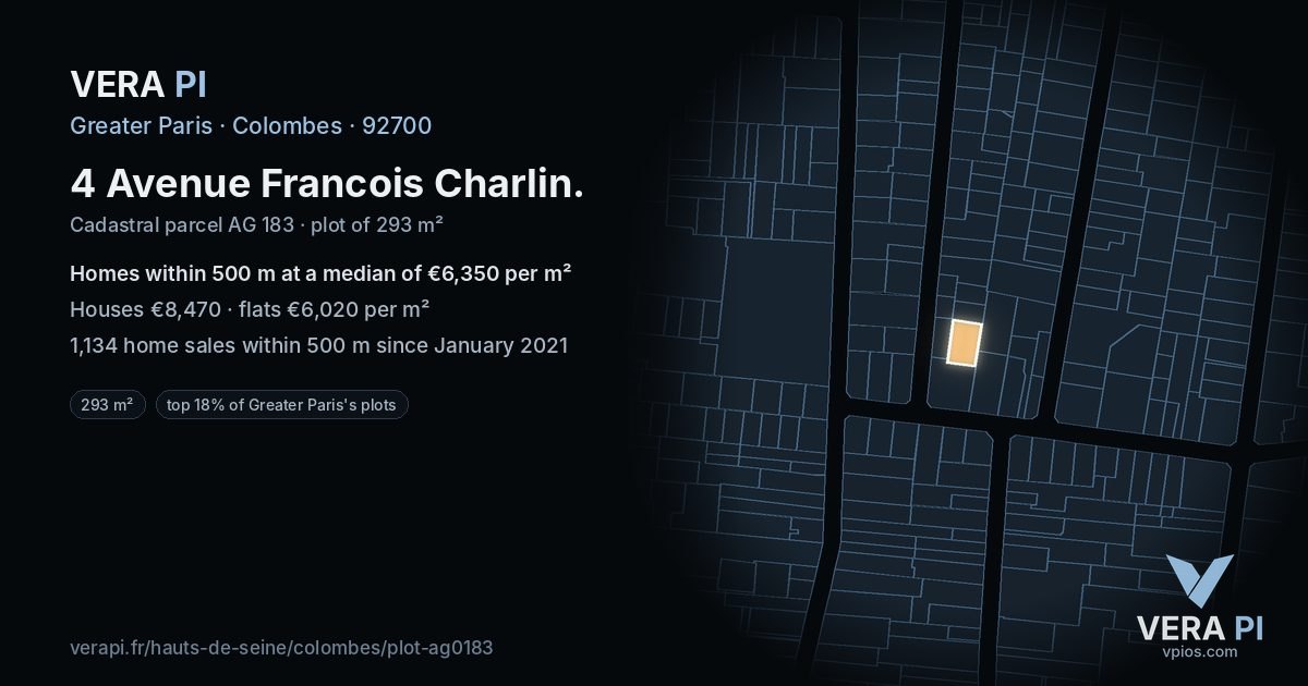 4 Avenue Francois Charlin, Colombes at night – the plot lit, the parcels around coloured by the prices near them