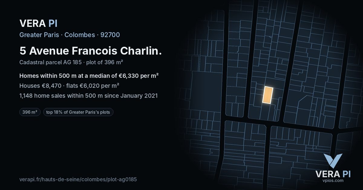 5 Avenue Francois Charlin, Colombes at night – the plot lit, the parcels around coloured by the prices near them