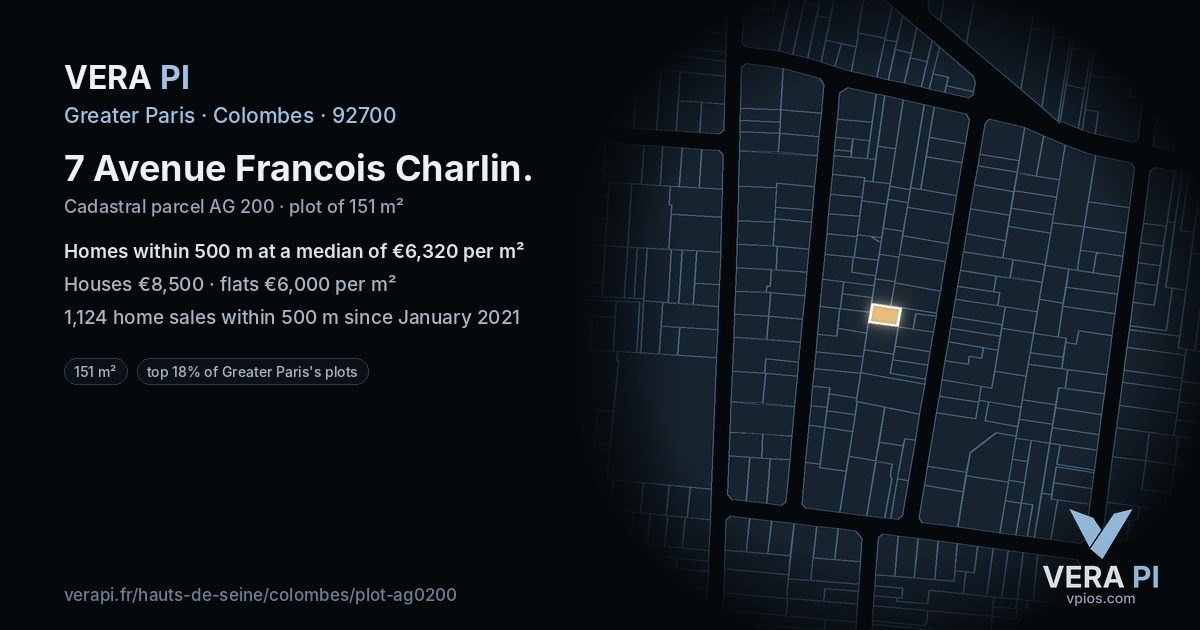 7 Avenue Francois Charlin, Colombes at night – the plot lit, the parcels around coloured by the prices near them