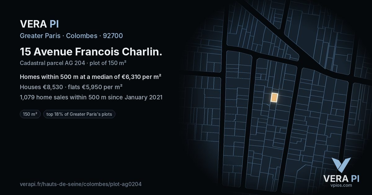 15 Avenue Francois Charlin, Colombes at night – the plot lit, the parcels around coloured by the prices near them