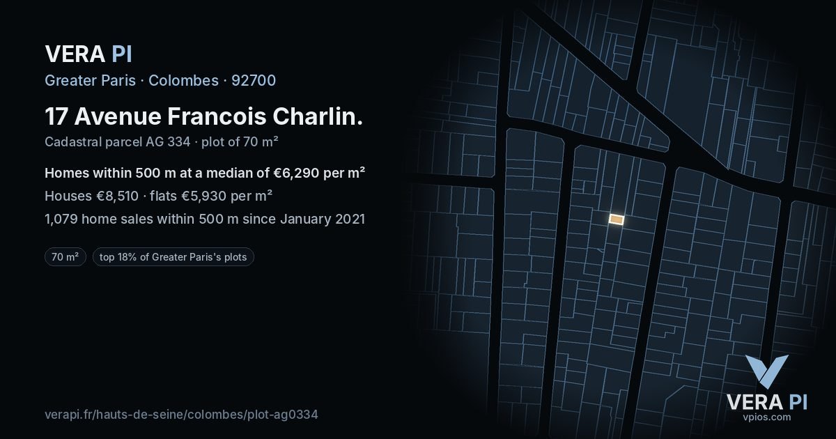 17 Avenue Francois Charlin, Colombes at night – the plot lit, the parcels around coloured by the prices near them