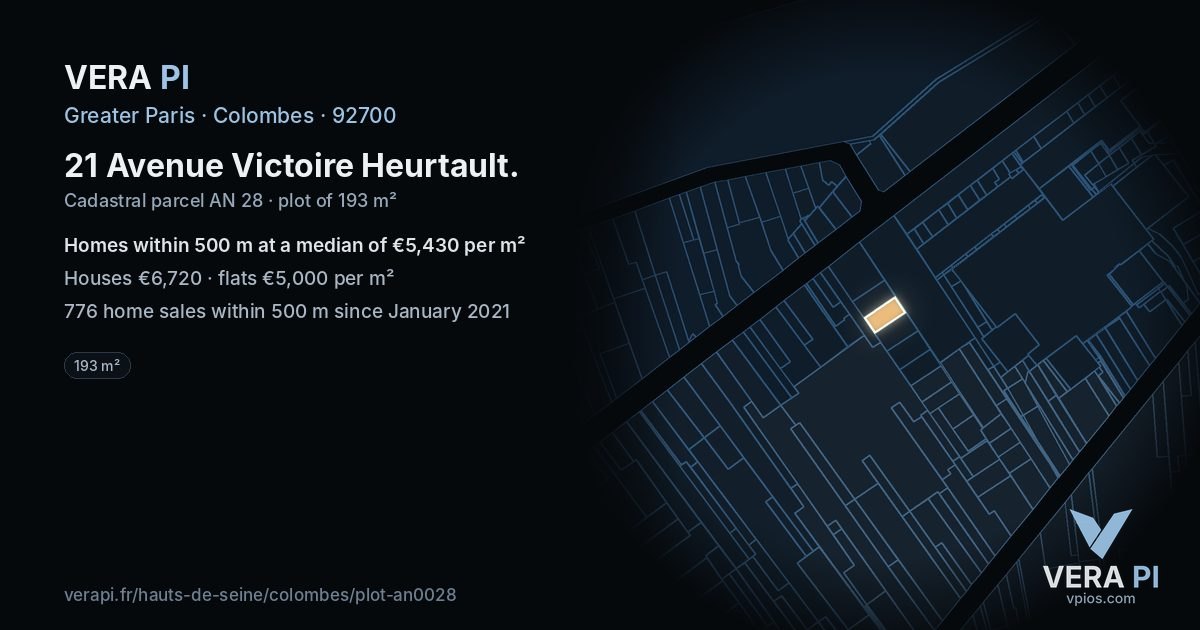 21 Avenue Victoire Heurtault, Colombes at night – the plot lit, the parcels around coloured by the prices near them