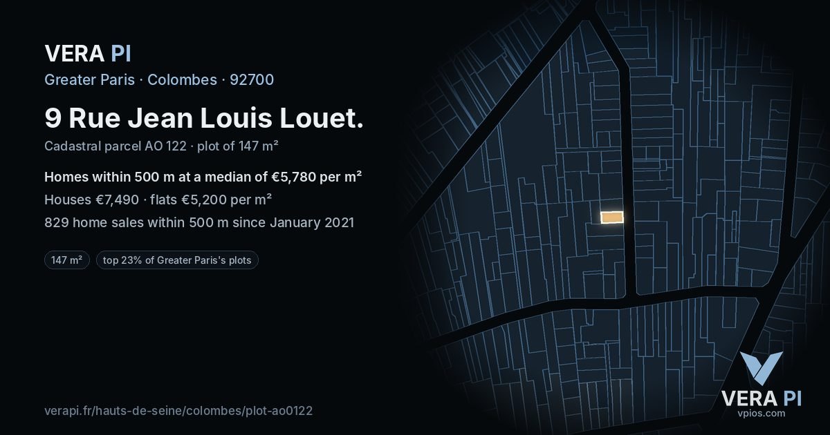 9 Rue Jean Louis Louet, Colombes at night – the plot lit, the parcels around coloured by the prices near them