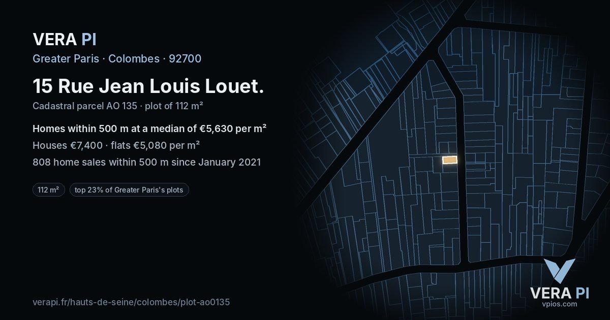15 Rue Jean Louis Louet, Colombes at night – the plot lit, the parcels around coloured by the prices near them