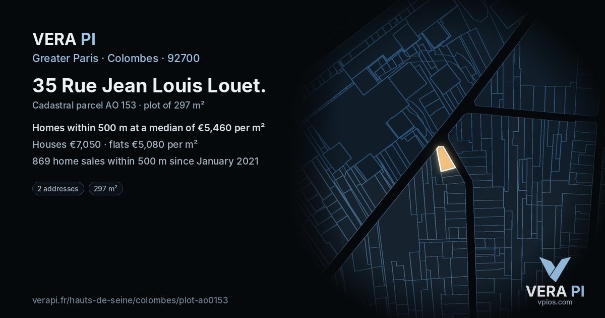 35 Rue Jean Louis Louet, Colombes at night – the plot lit, the parcels around coloured by the prices near them