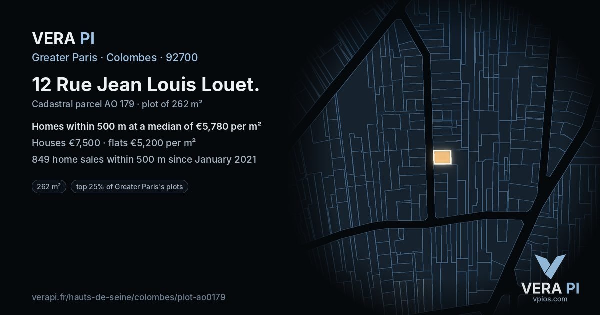 12 Rue Jean Louis Louet, Colombes at night – the plot lit, the parcels around coloured by the prices near them