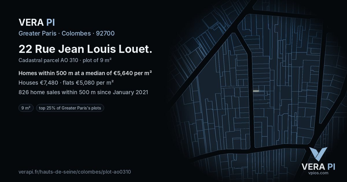 22 Rue Jean Louis Louet, Colombes at night – the plot lit, the parcels around coloured by the prices near them