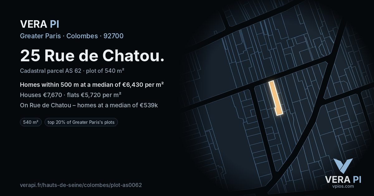 25 Rue de Chatou, Colombes at night – the plot lit, the parcels around coloured by the prices near them