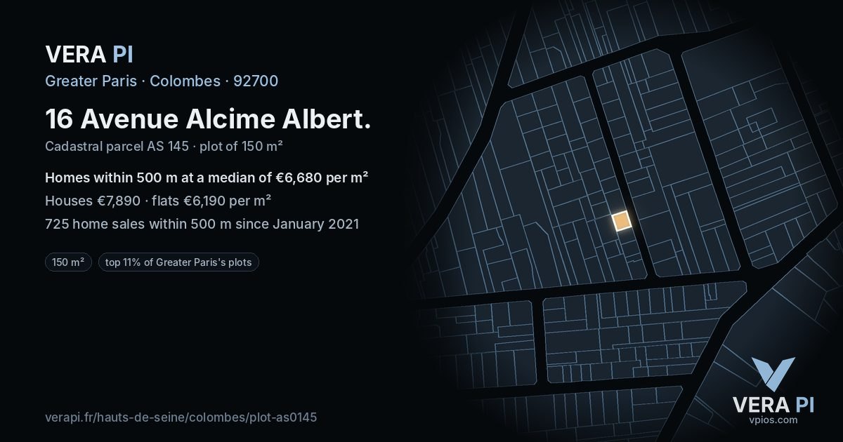 16 Avenue Alcime Albert, Colombes at night – the plot lit, the parcels around coloured by the prices near them