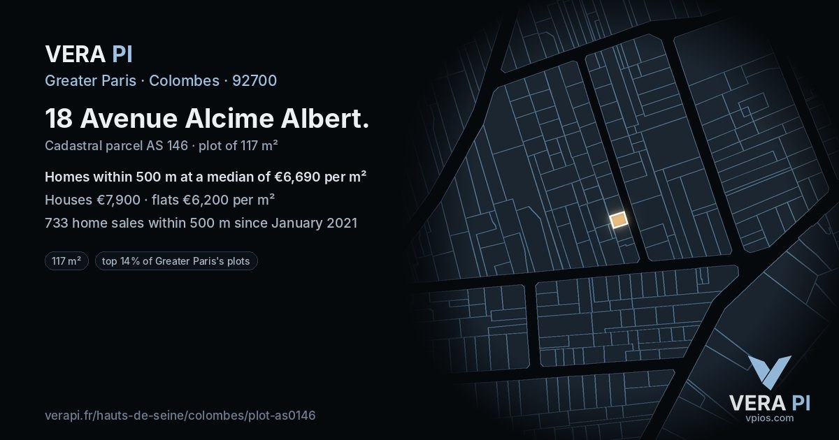 18 Avenue Alcime Albert, Colombes at night – the plot lit, the parcels around coloured by the prices near them