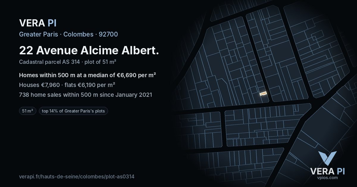 22 Avenue Alcime Albert, Colombes at night – the plot lit, the parcels around coloured by the prices near them