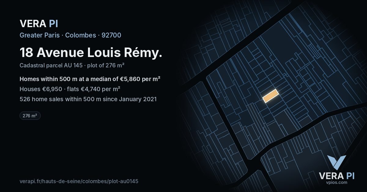 18 Avenue Louis Rémy, Colombes at night – the plot lit, the parcels around coloured by the prices near them