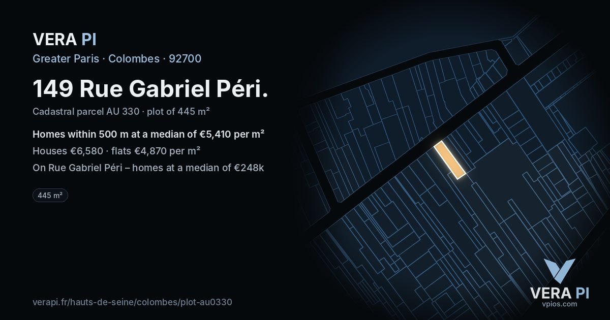 149 Rue Gabriel Péri, Colombes at night – the plot lit, the parcels around coloured by the prices near them