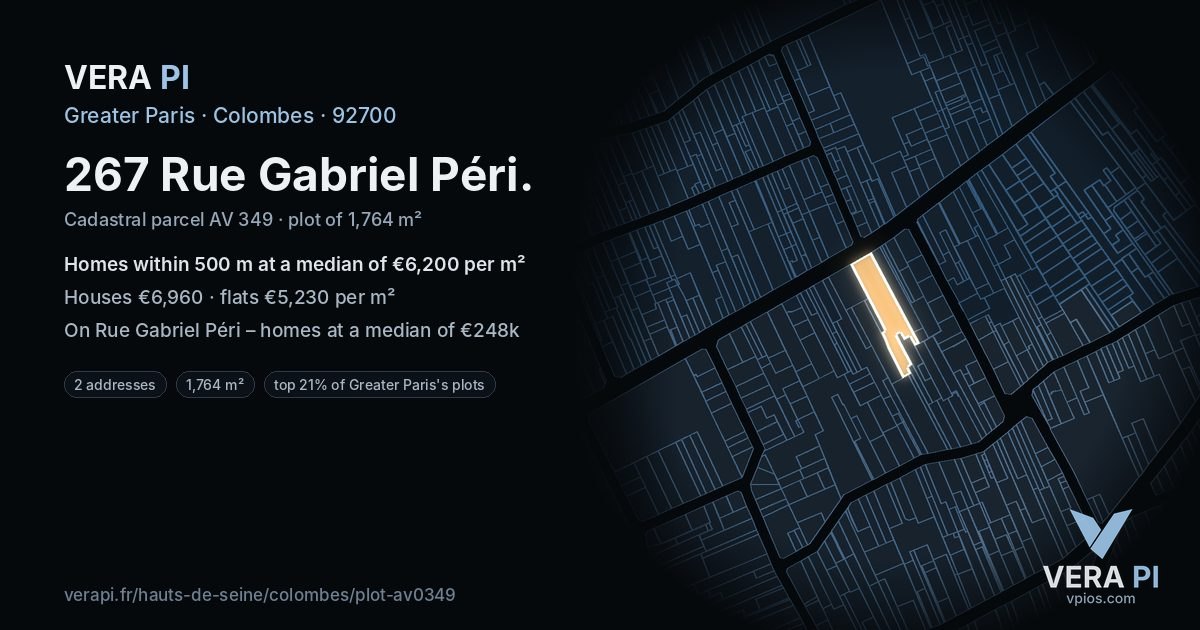 267 Rue Gabriel Péri, Colombes at night – the plot lit, the parcels around coloured by the prices near them