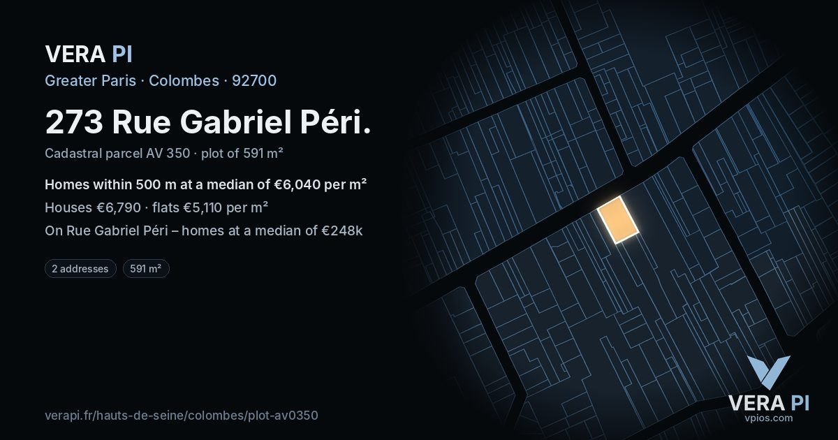 273 Rue Gabriel Péri, Colombes at night – the plot lit, the parcels around coloured by the prices near them