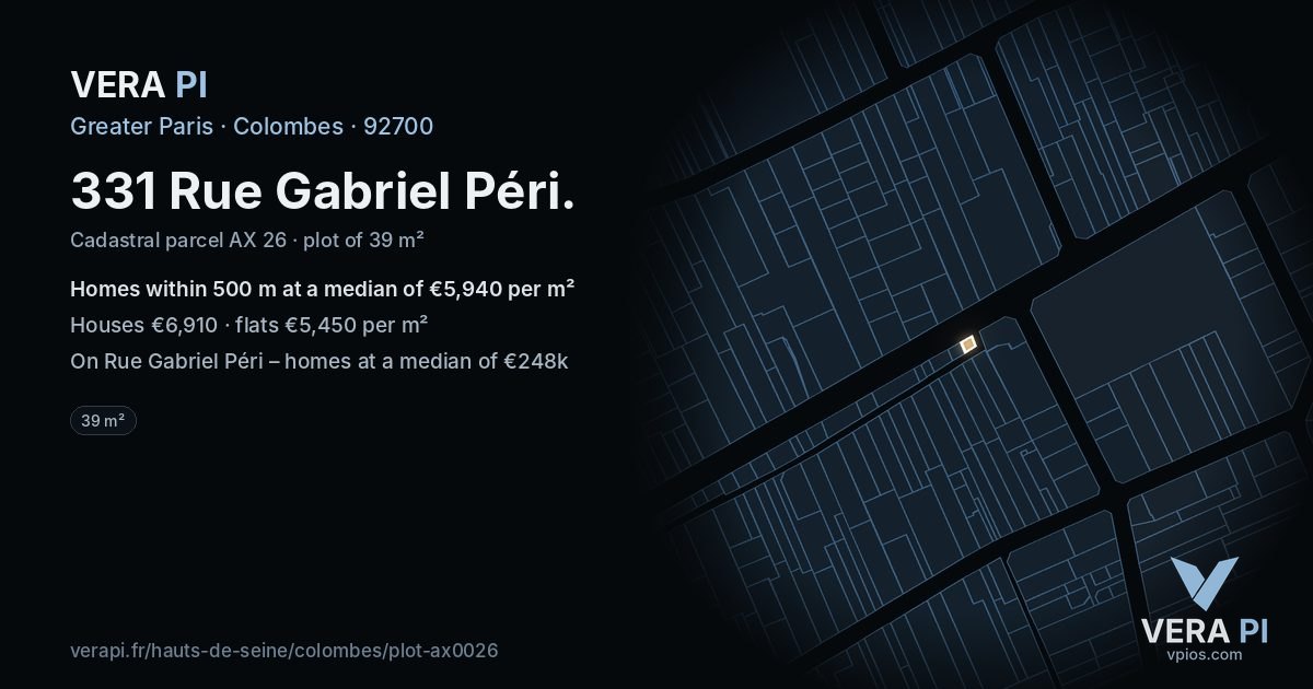 331 Rue Gabriel Péri, Colombes at night – the plot lit, the parcels around coloured by the prices near them