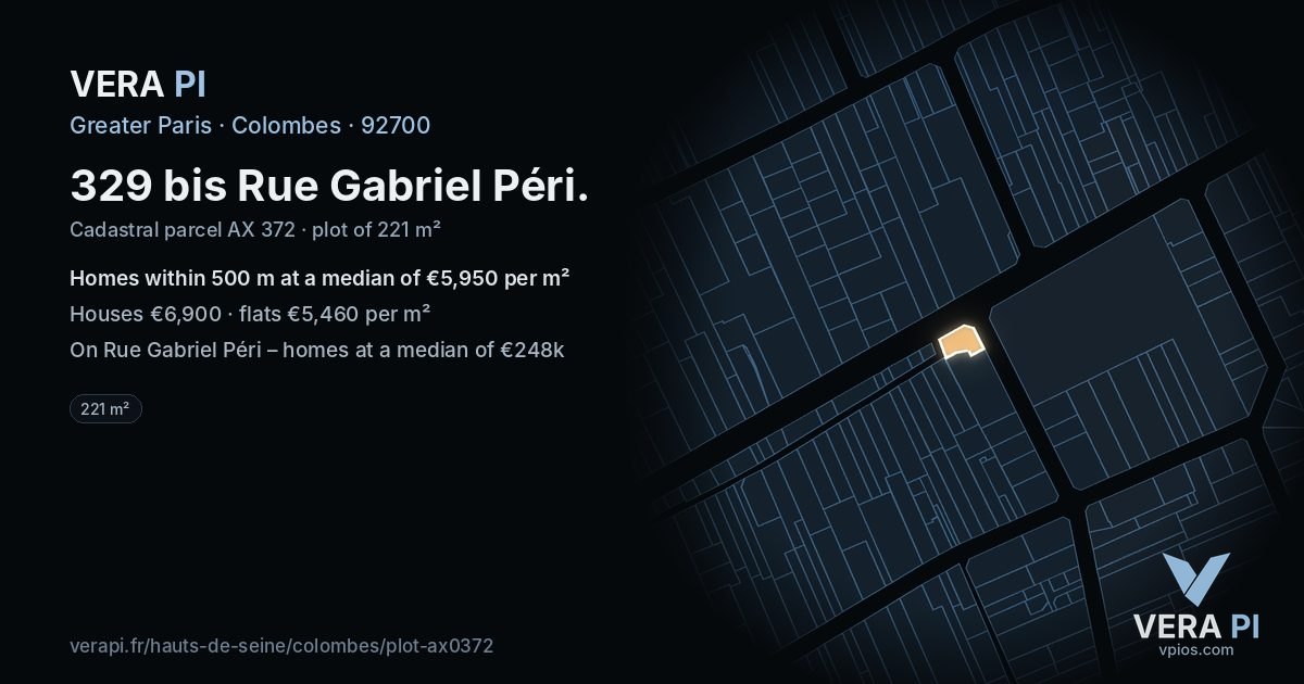 329 bis Rue Gabriel Péri, Colombes at night – the plot lit, the parcels around coloured by the prices near them